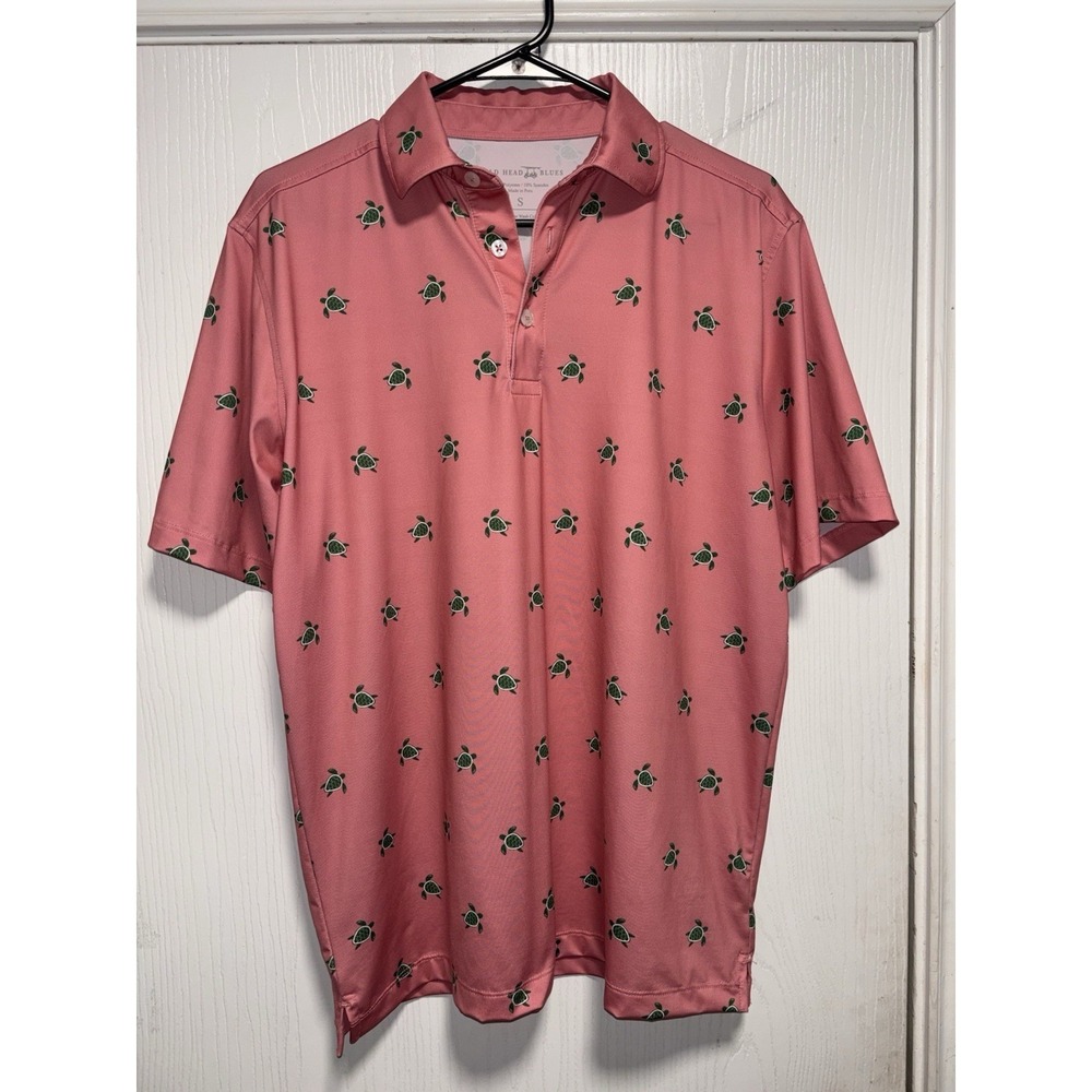 Bald Head Blues Turtle Print Golf Polo Pink‎ Green Small Coastal Preppy Tropical